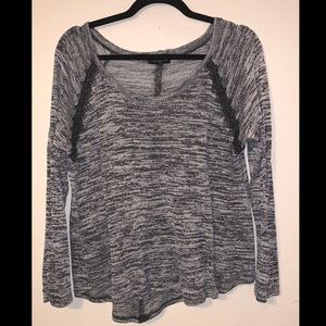 Grey Marled Print Sweater w/ Lace Trim